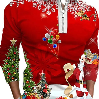 Weihnachtspullover Langarm Herren Festlich Rot Glanzstoff