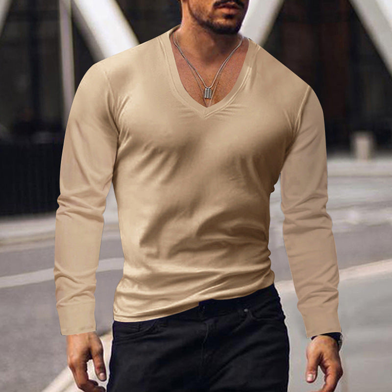 Herren T-Shirt Langarm V-Ausschnitt Modern