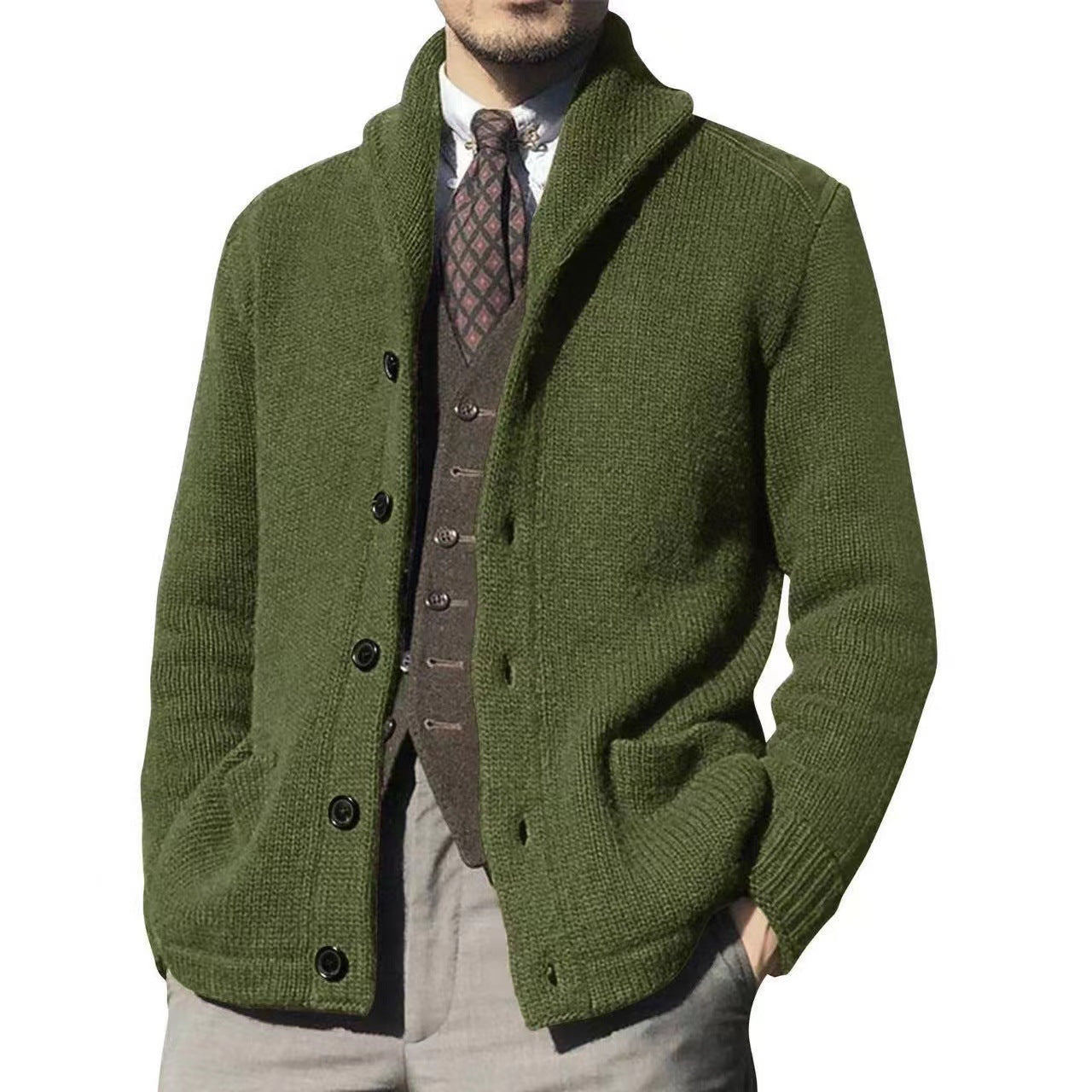 Herren Strickjacke Modern Schalkragen Casual