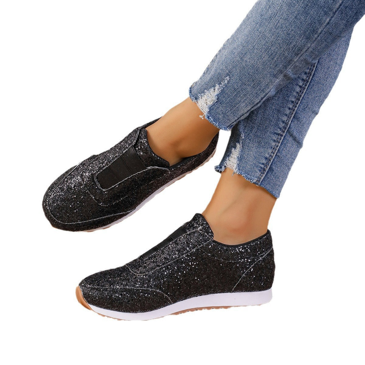 Damen Sneaker Glitzer Heel Sportlich Schuhe
