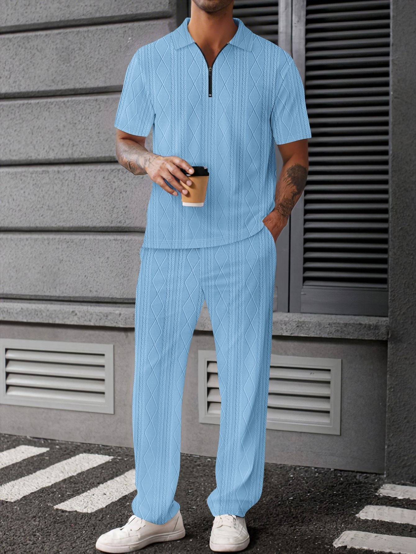 Herren Freizeitanzug Modern mit Reißverschluss und Strukturdetail