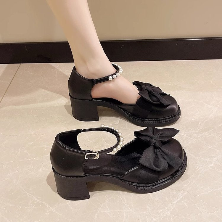 Damen Sandalen Schleifen Perlenriemen Elegante Sommermode