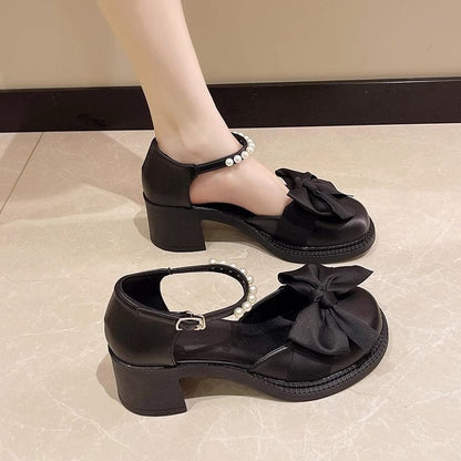 Damen Sandalen Schleifen Perlenriemen Elegante Sommermode