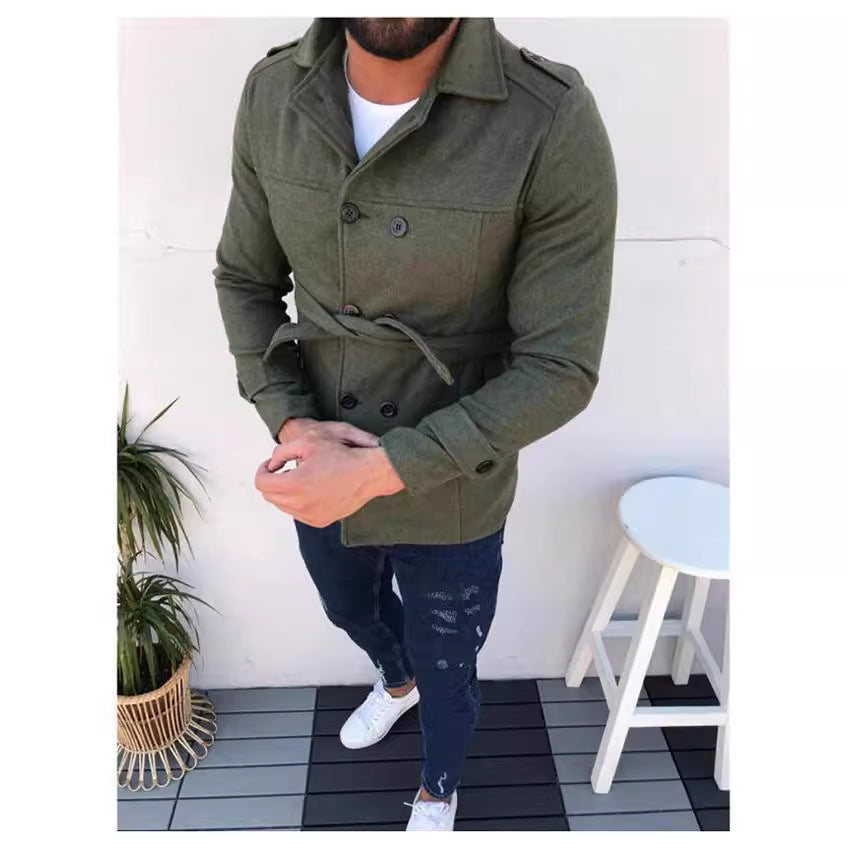 Herren Trenchcoat Modern Doppelter Knopfverschluss Taillierbar