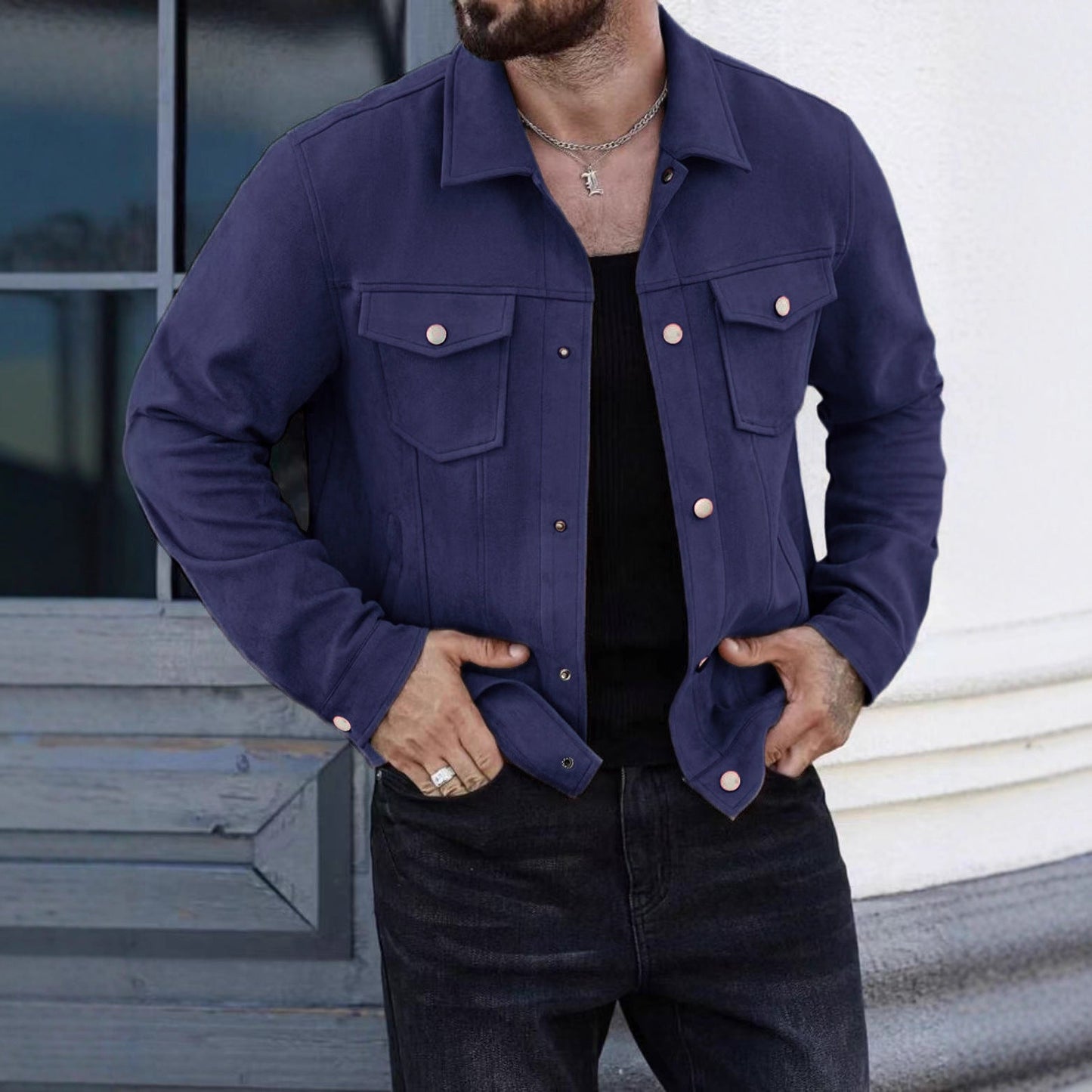 Herren Lederjacke Lässig Wildleder Schwarz Modern