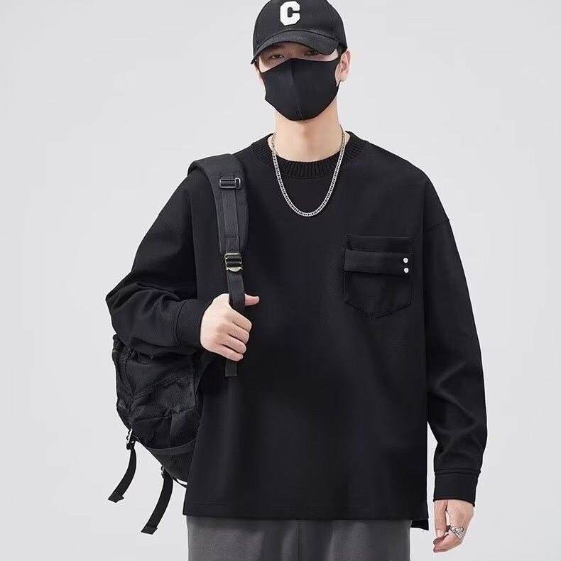 Herren Langarmshirt Lässig mit Brusttasche Modern