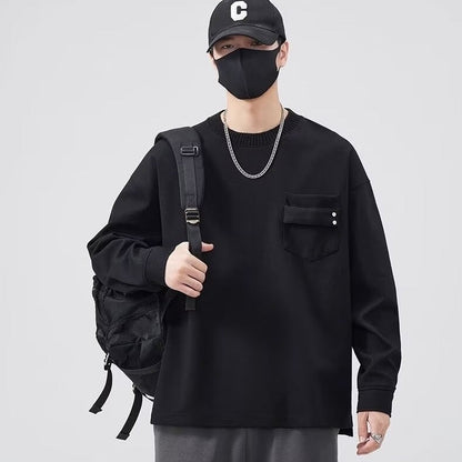 Herren Langarmshirt Lässig mit Brusttasche Modern