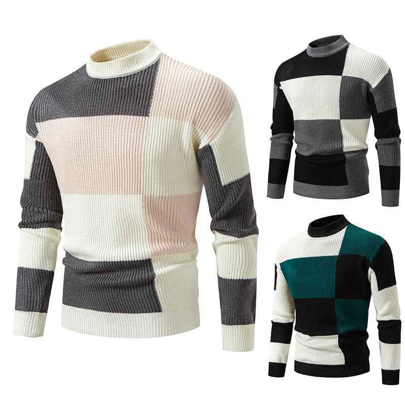 Herren Rollkragenpullover Struktur Karomuster Modern - BerlinGlamour