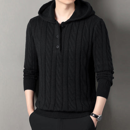 Herren Kapuzenpullover Strickoptik Grau Modern