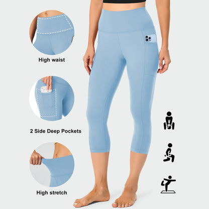 Damen Leggings mit Bauchkontrolle und Taschen Sportlich