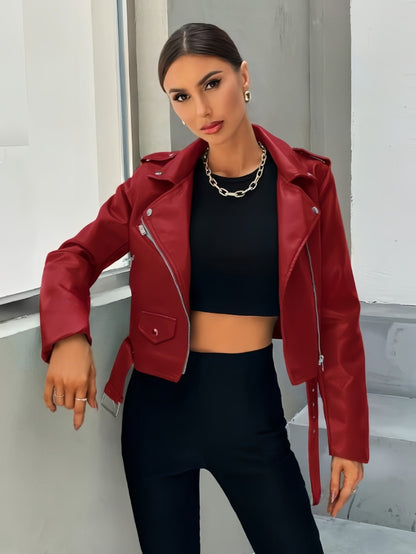 Lederjacke Damen Cropped Bikerstyle Schwarz