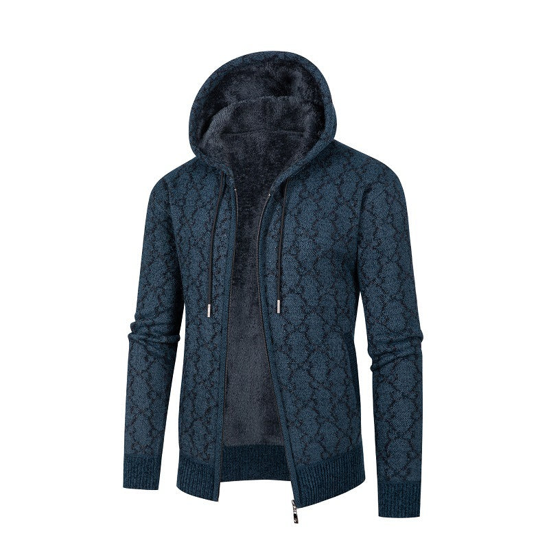 Herren Kapuzenjacke Modern Rautenmuster Kuschelig Warm