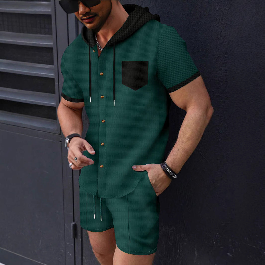 Herren Sportset Kurzarmhemd und Shorts mit Kapuze