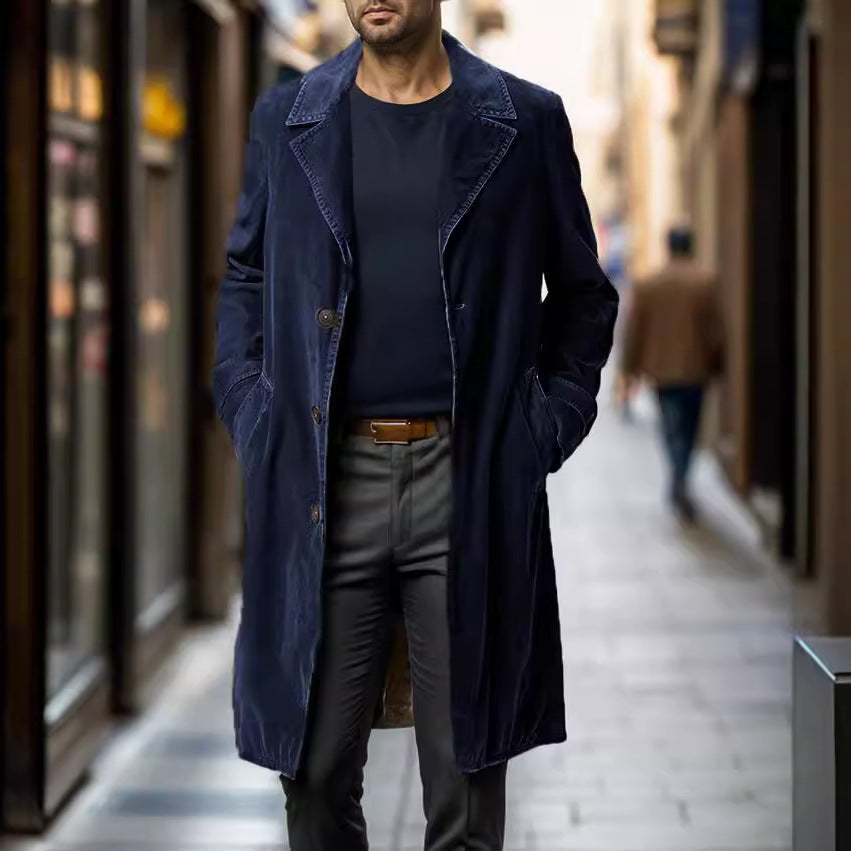 Herren Trenchcoat Elegant Langschwarz Wasserabweisend - BerlinGlamour