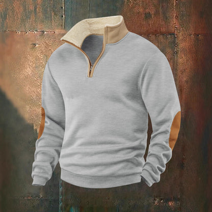 Herren Fleece-Pullover Modern Leder Detail Warm