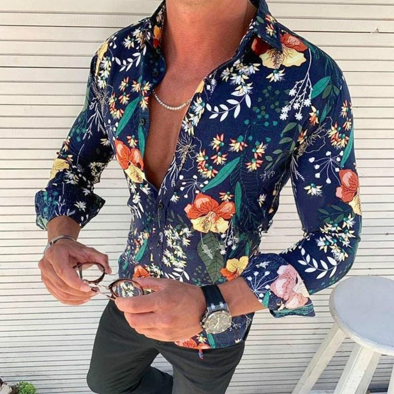 Herren Hemd Langarm Modernes Florales Design