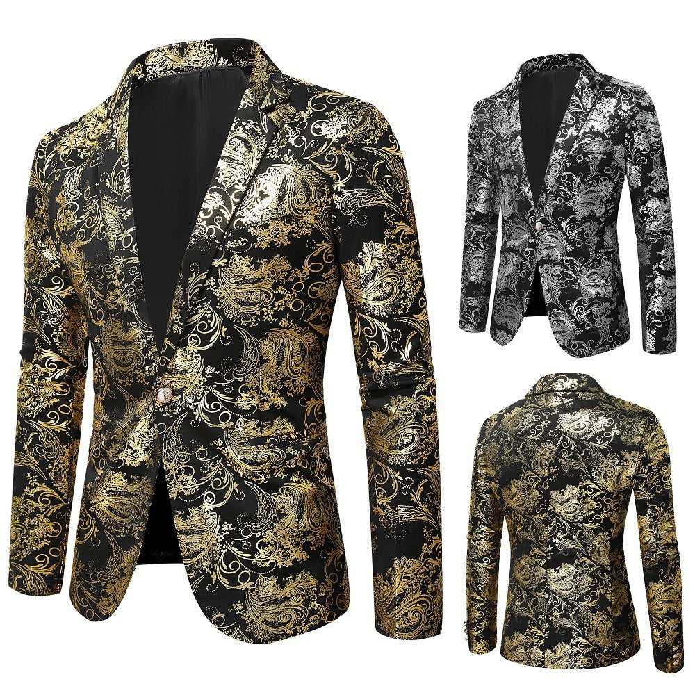 Herren Blazer Barock Stil Pailletten Elegant Schwarz