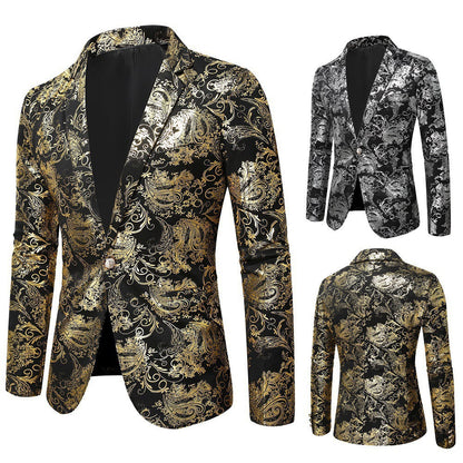 Herren Blazer Barock Stil Pailletten Elegant Schwarz