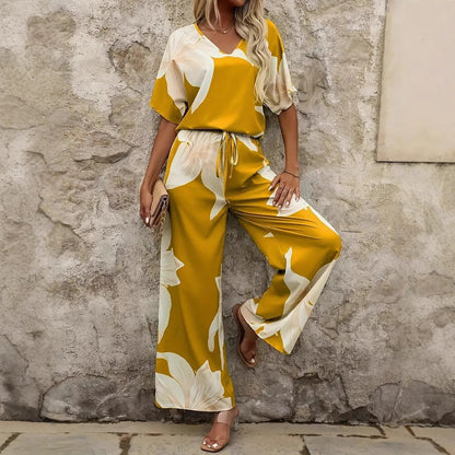 Damen Hosenanzug Elastisch Floral Modern