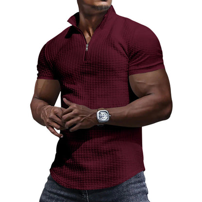 Herren Funktionsshirt Kurzarm Stehkragen Reißverschluss Sportlich