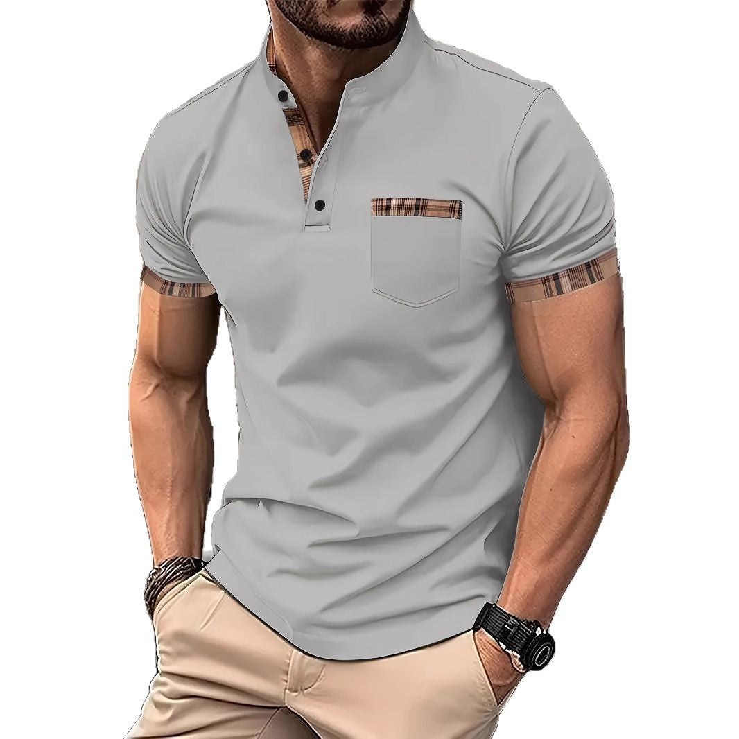 Herren Hemd Kurzarm Stehkragen Karomuster Modern