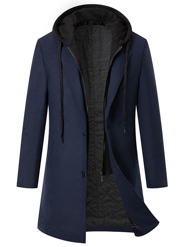 Herren Mantel Eleganter Wintermantel mit Kapuze und Taschen