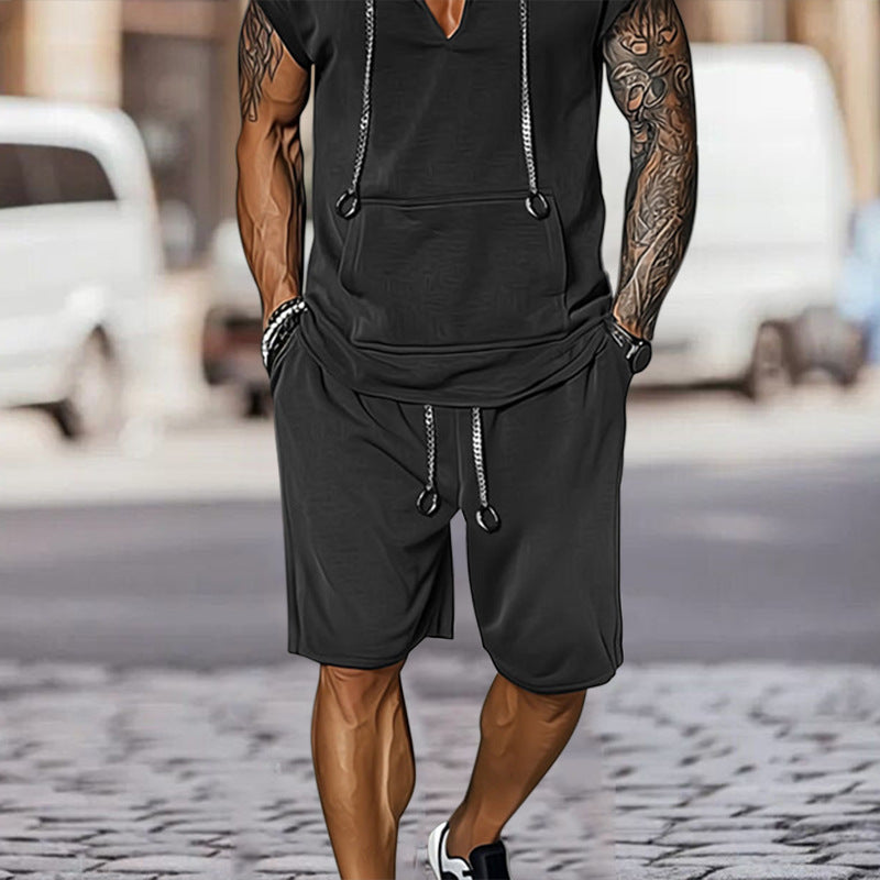 Herren Freizeit-Set mit Kapuzen-T-Shirt und Shorts Sportlich