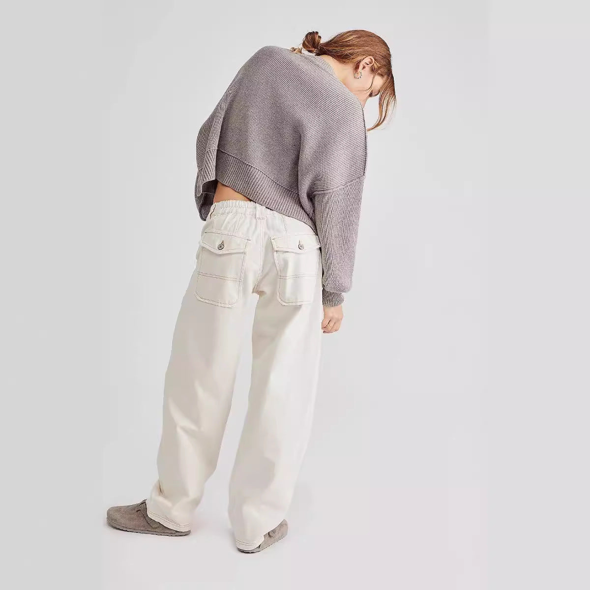 Damen Jeans Weite Bequem mit Gürtel und Taschen