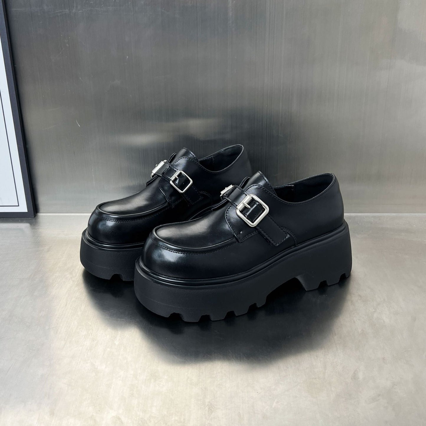 Damen Mokassins Leder Chunky Modisch Schnalle - BerlinGlamour