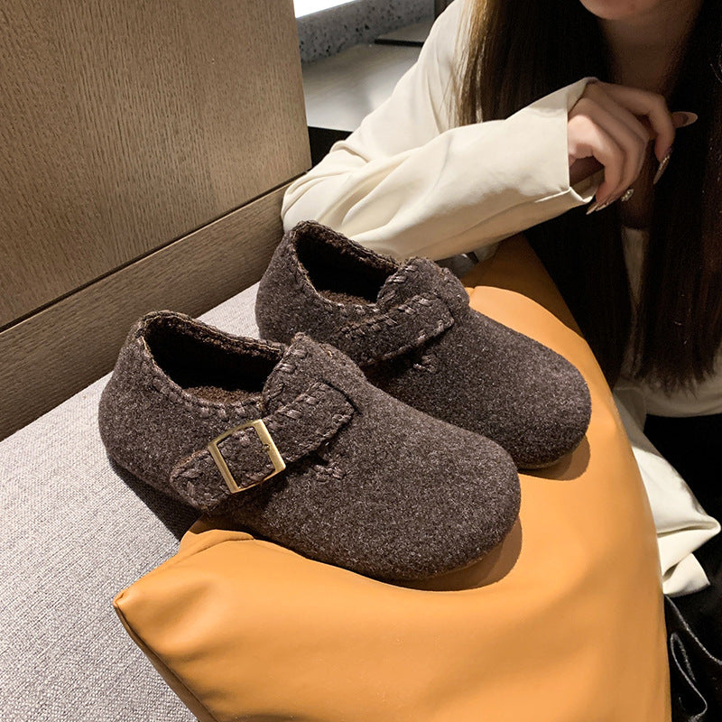 Wolle Hausschuhe Damen Warm Schnallenverschluss Modern
