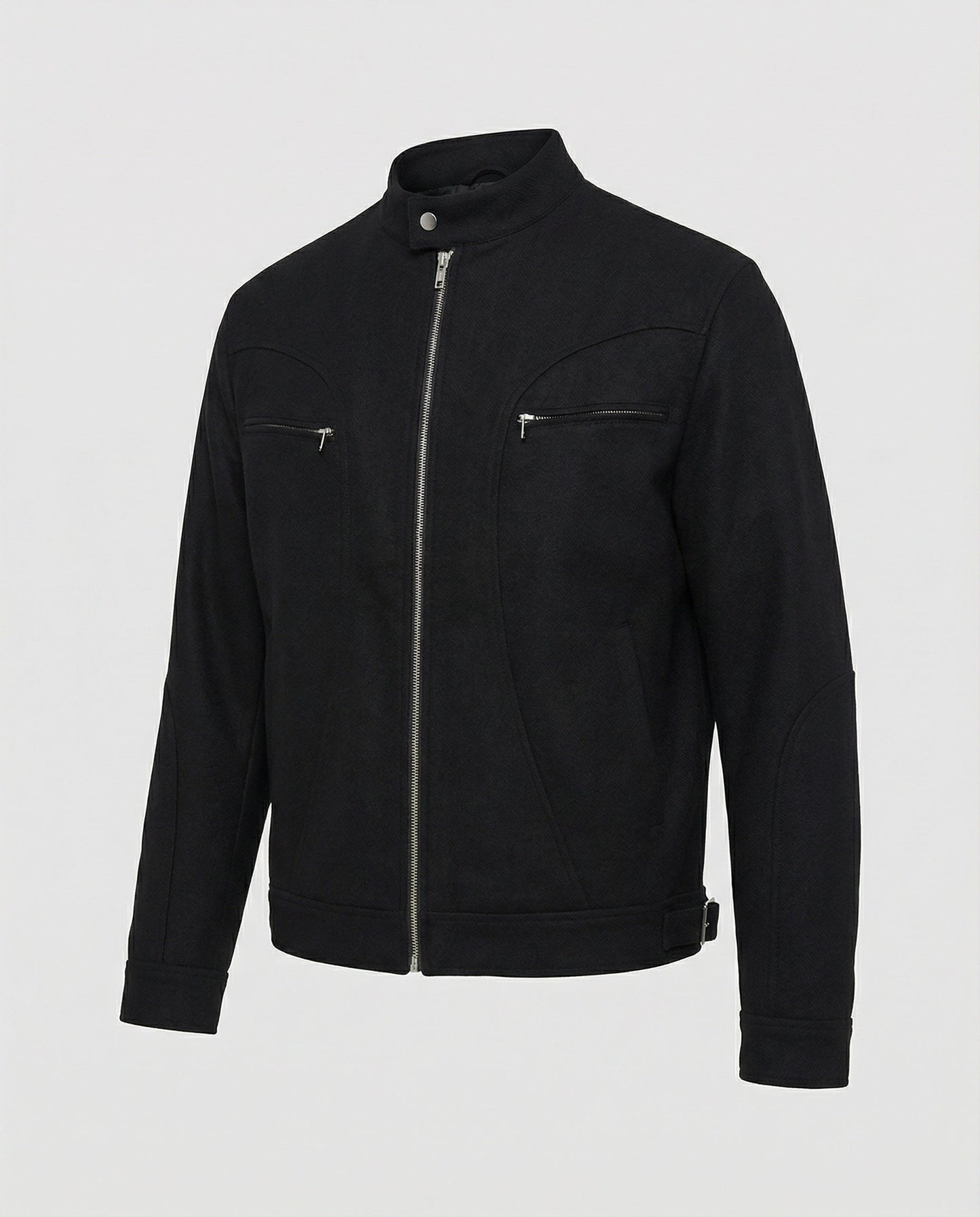 Herren Blousonjacke Lederoptik Kurz Stehkragen Reißverschluss