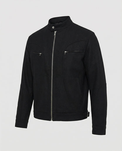 Herren Blousonjacke Lederoptik Kurz Stehkragen Reißverschluss