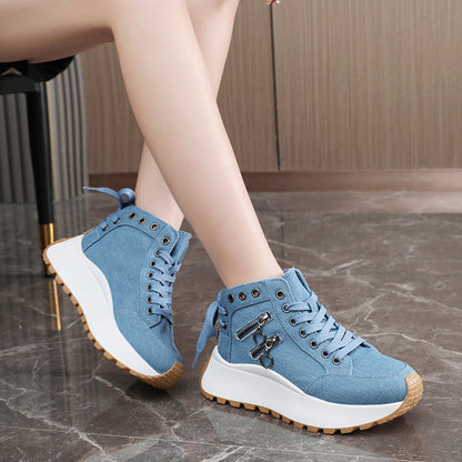 Damen Sneaker High-Top Sportschuhe Mit Reißverschluss