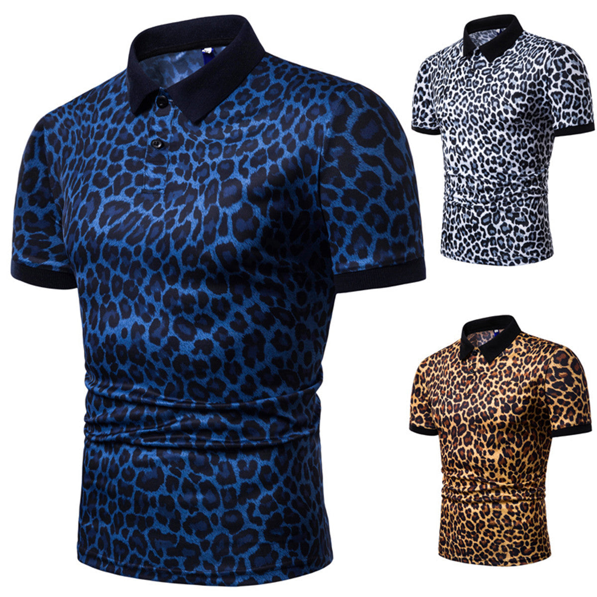 Herren Polo-Shirt Leopardenmuster Modern Schnitt