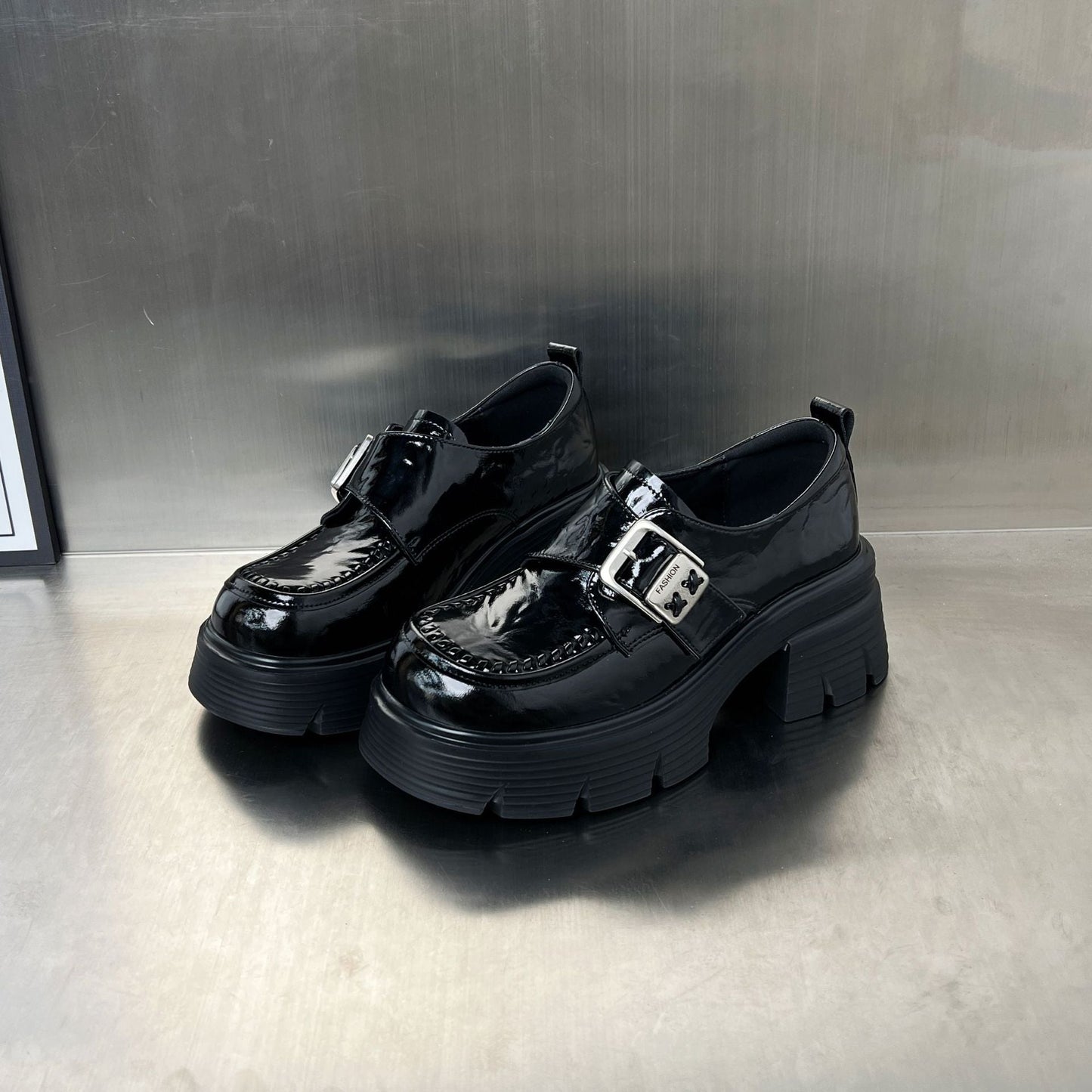 Damen Schnürschuhe Elegant Klobige Sohle Modische Schnallen