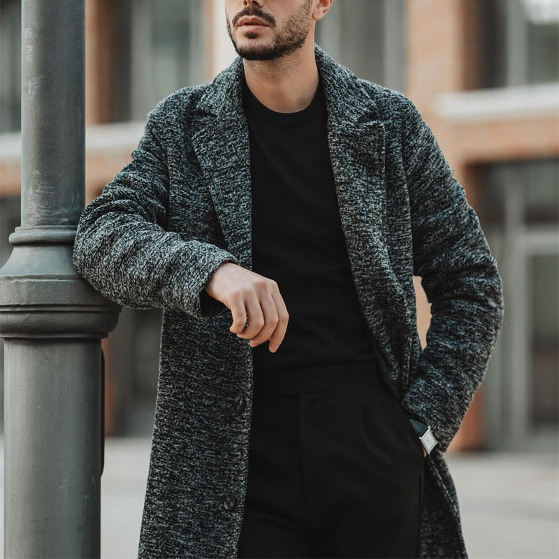 Herren Wintermantel Eleganter Lang Mantel Mit Tiefem Kragen