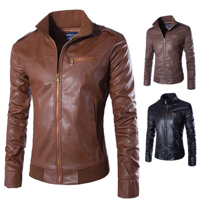 Herren Lederjacke Modern mit Reißverschluss und Stehkragen