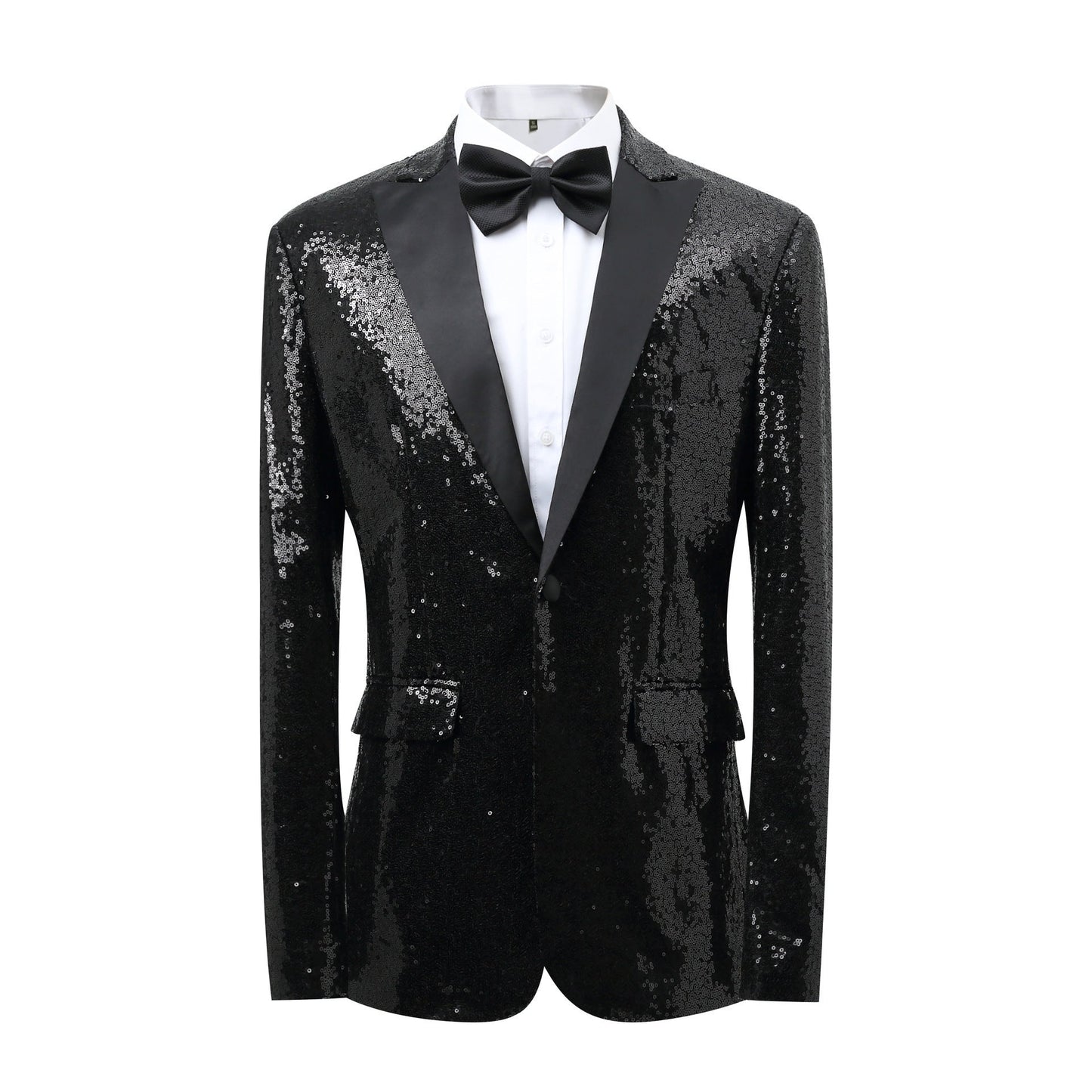 Herren Blazer Glänzend Pailletten Elegant Schwarzer Anzugsmantel