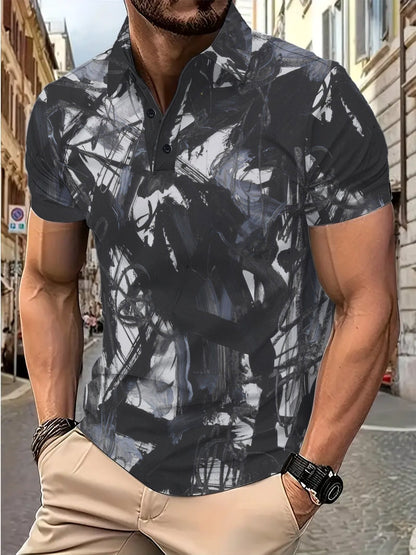 Herren Poloshirt Modern mit Pinselstrich-Muster Trendy