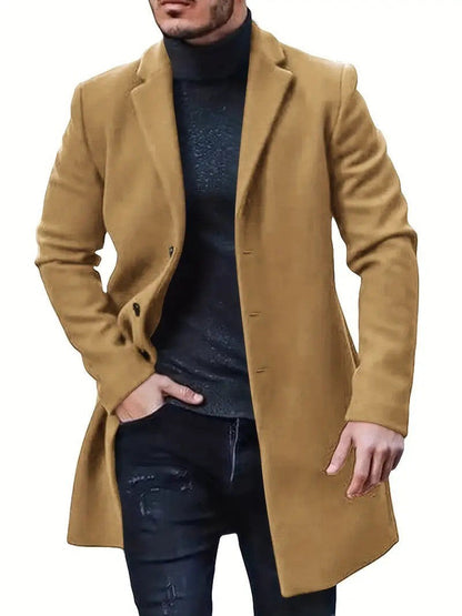 Herren Wollmantel Elegent Zeitlos Schwarzer Wintermantel