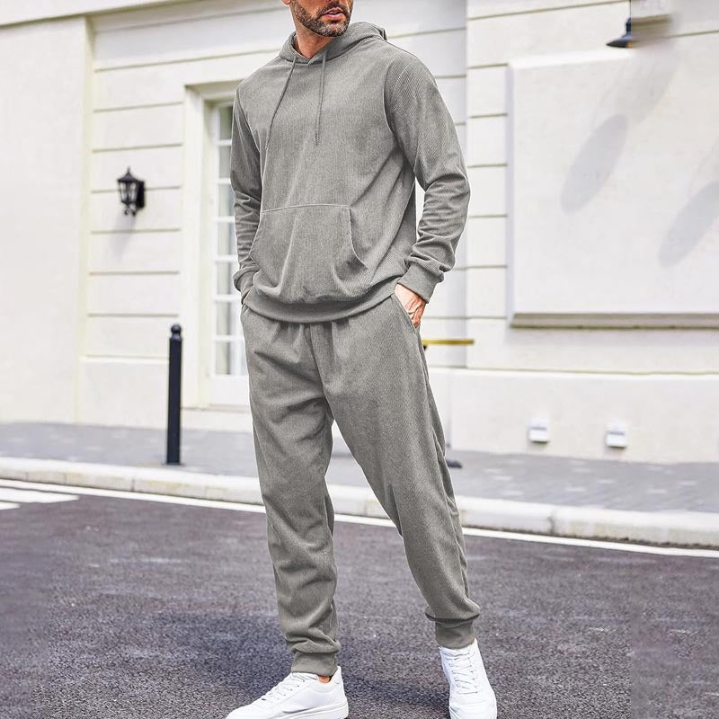 Herren Sportanzug Jogginghose Kapuzenpullover Set Grau