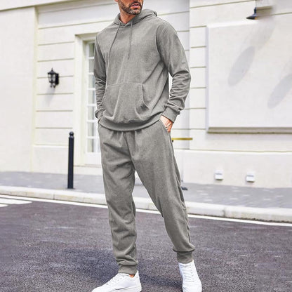 Herren Sportanzug Jogginghose Kapuzenpullover Set Grau