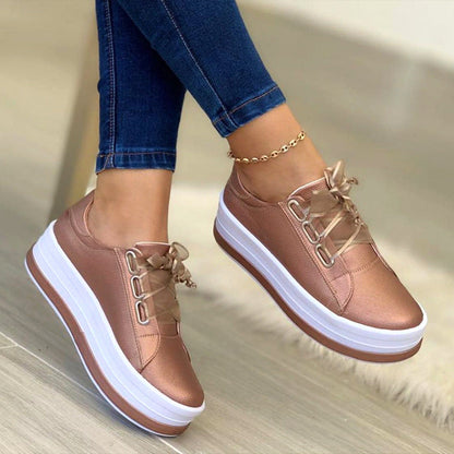 Damen Sneaker Plateau Glänzend Mode Schuhe