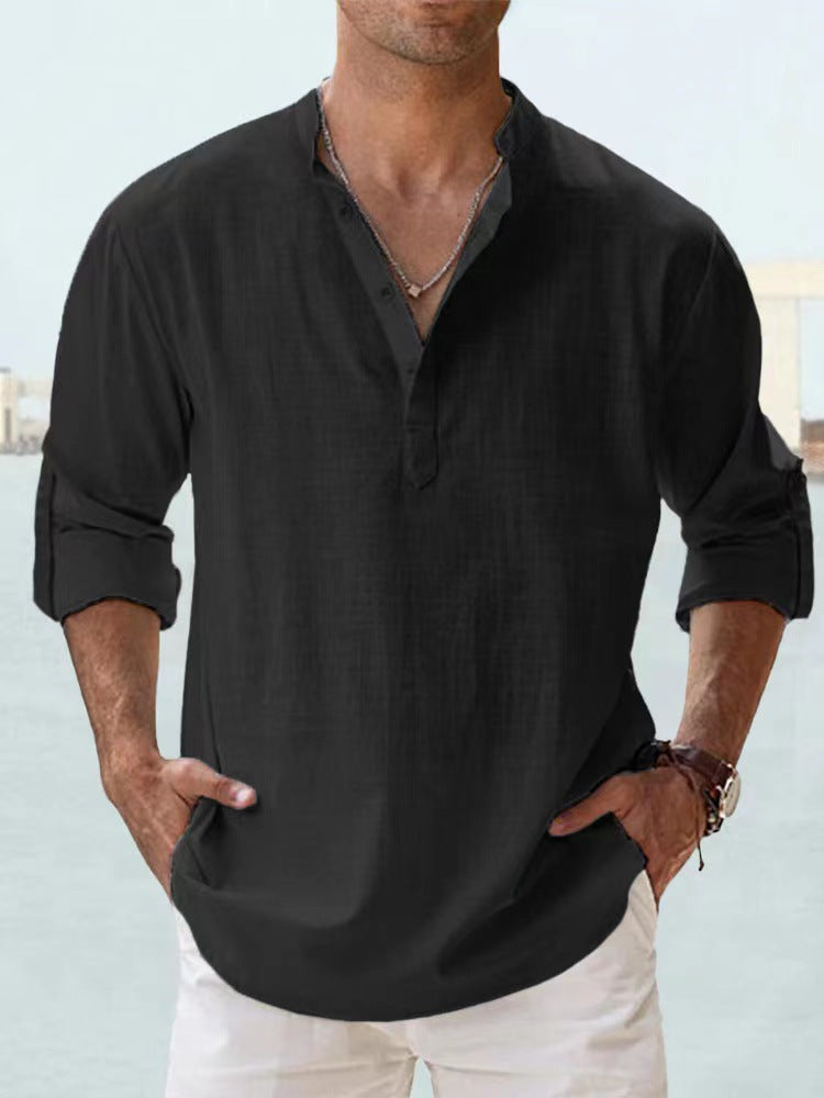 Herren Hemd Henley Ausschnitt Lässig Modern