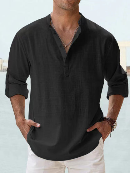 Herren Hemd Henley Ausschnitt Lässig Modern