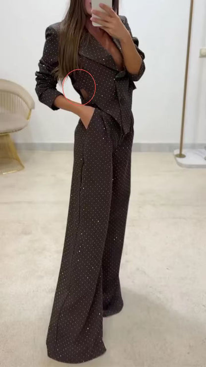 Damen Blazer Set Weite Hosen Modern