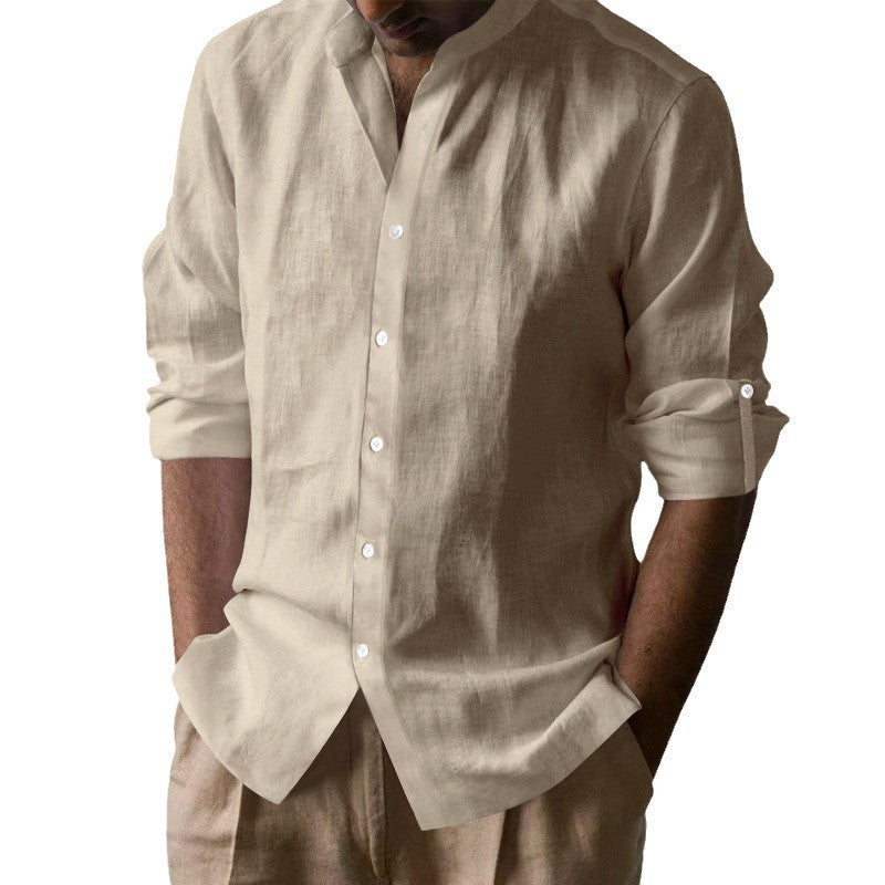 Herren Leinenhemd Modern Stehkragen Sommer