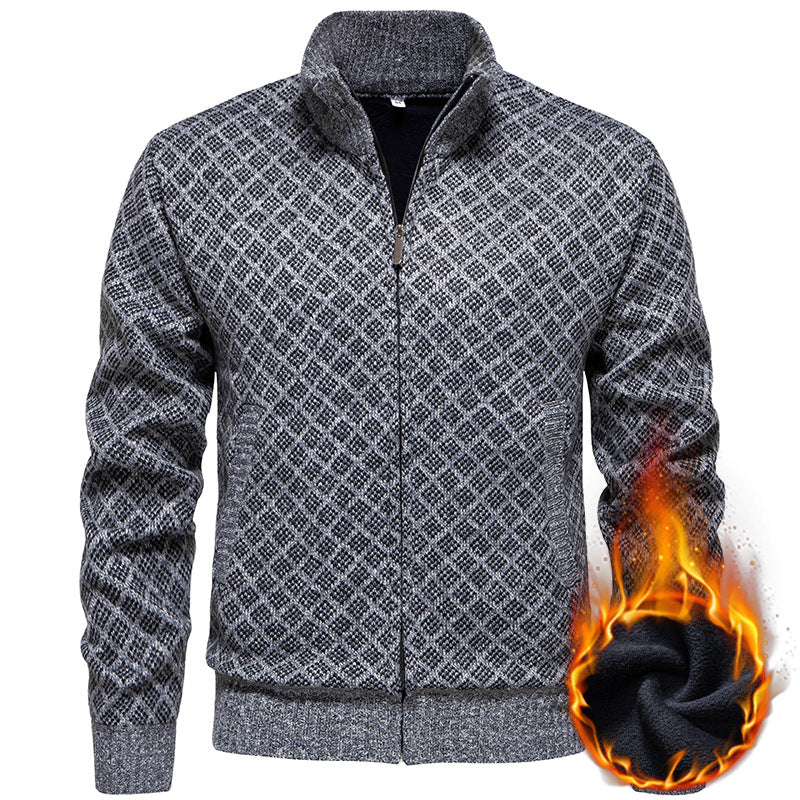Herren Strickjacke Modern Karo Muster Zipper - BerlinGlamour
