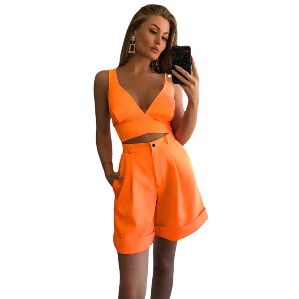 Damen Sport Set Crop Top Shorts Fitness