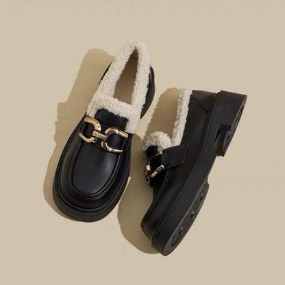 Damen Mokassins Plüsch Innenfutter Elegante Schnalle